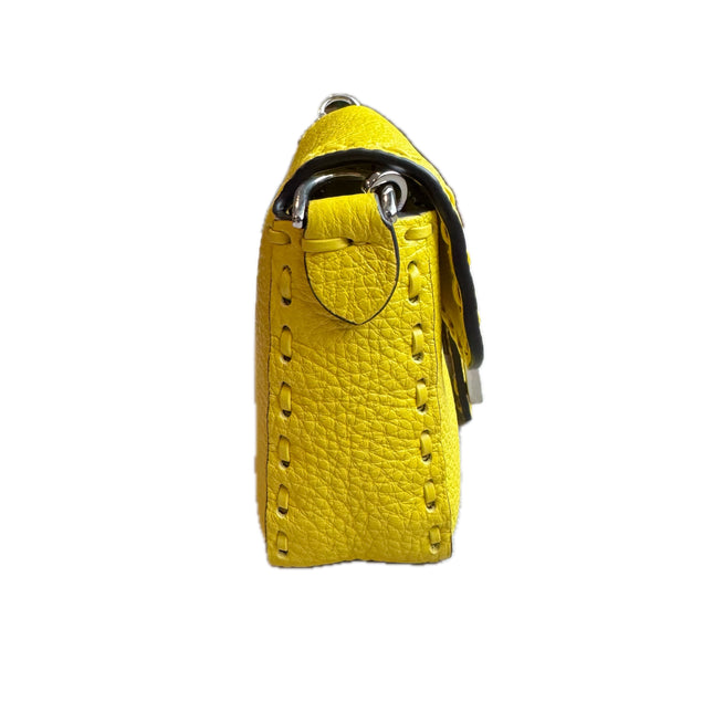 Fendi Baguette Mini Selleria Lemon Yellow Calfskin Leather Crossbody Bag