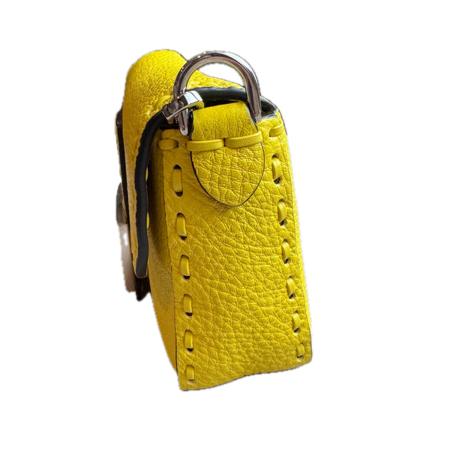 Fendi Baguette Mini Selleria Lemon Yellow Calfskin Leather Crossbody Bag