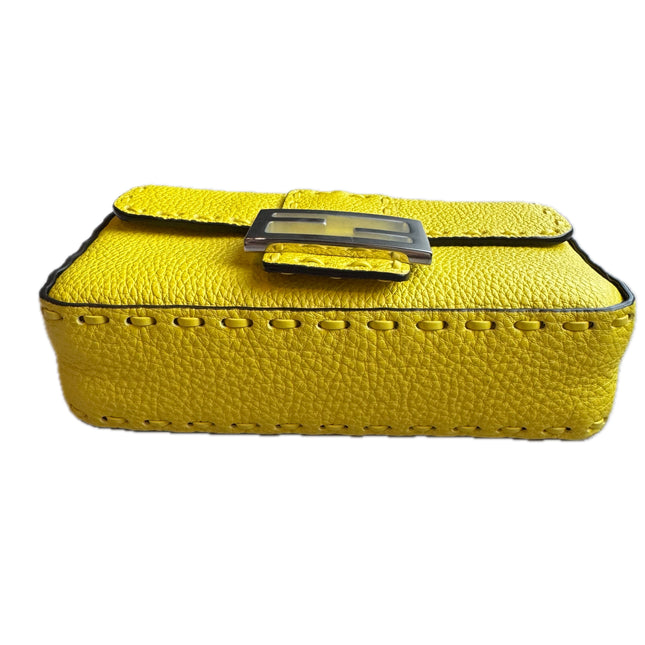 Fendi Baguette Mini Selleria Lemon Yellow Calfskin Leather Crossbody Bag