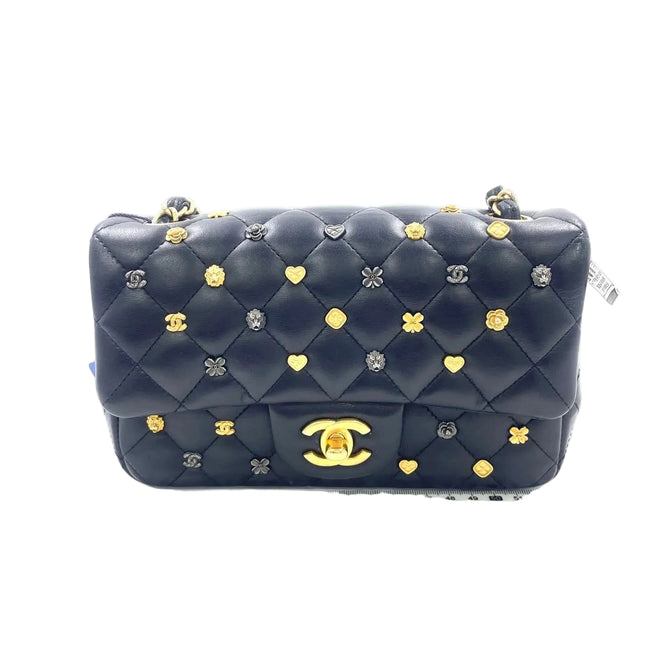 Chanel Classic Flap Mini Lucky Charms Black Lambskin Leather Gold Hardware-Luxbags