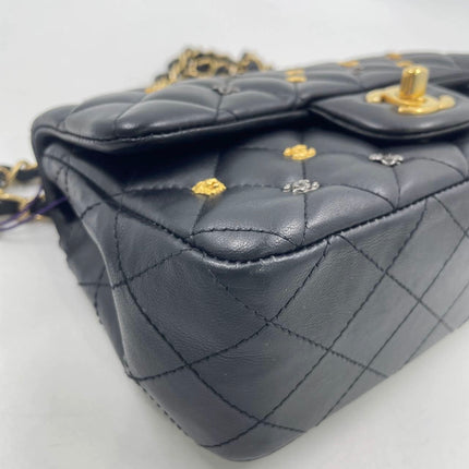 Chanel Classic Flap Mini Lucky Charms Black Lambskin Leather Gold Hardware