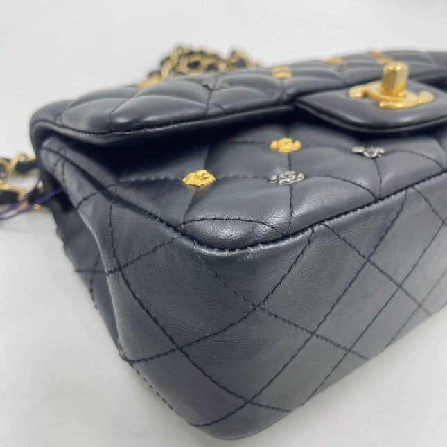Chanel Classic Flap Mini Lucky Charms Black Lambskin Leather Gold Hardware