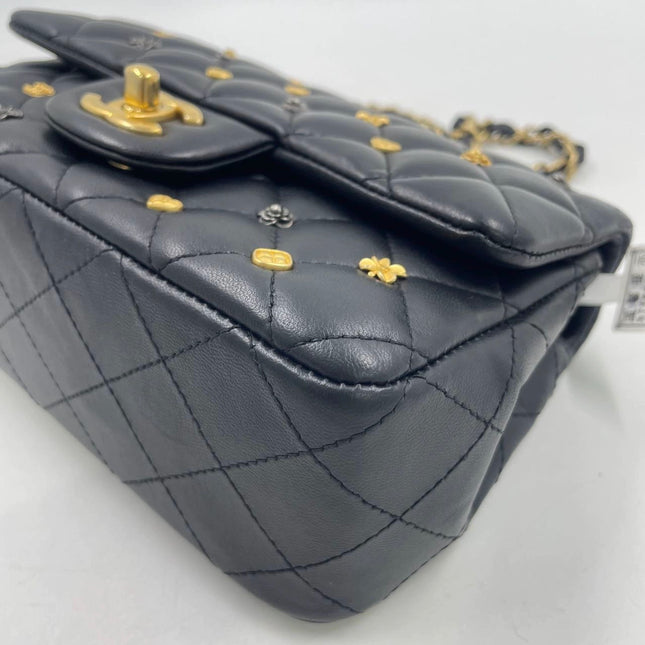 Chanel Classic Flap Mini Lucky Charms Black Lambskin Leather Gold Hardware