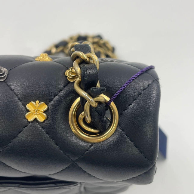 Chanel Classic Flap Mini Lucky Charms Black Lambskin Leather Gold Hardware