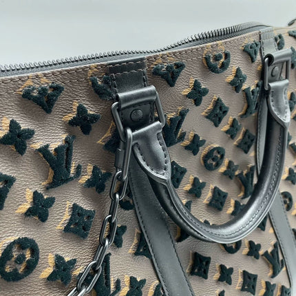 Sold Louis Vuitton Keepall Triangle Bag 50 Canvas Shoulder Strap Monogram Tufting Brown Black Never Worn