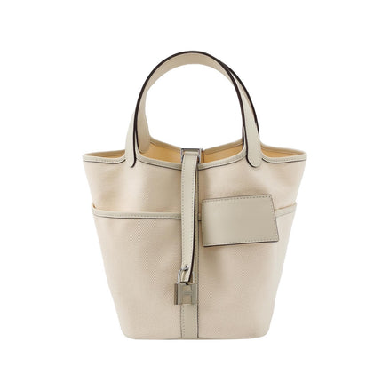 Hermes Picotin 18 Cargo Lock Pocket 18 Cream White Swift Leather and Canvas PHW