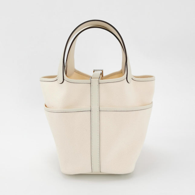 Hermes Picotin 18 Cargo Lock Pocket 18 Cream White Swift Leather and Canvas PHW