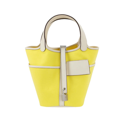 Hermes Picotin 18 Cargo Lock Pocket 18 Lemon Yellow Swift Leather and Canvas PHW