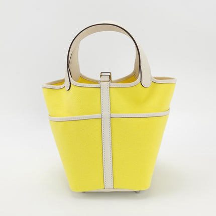 Hermes Picotin 18 Cargo Lock Pocket 18 Lemon Yellow Swift Leather and Canvas PHW