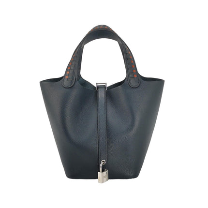 Hermes Picotin 18 Intrecciato Handles Epsom Leather Midnight Navy PHW