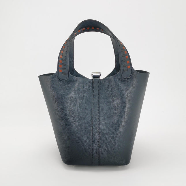 Hermes Picotin 18 Intrecciato Handles Epsom Leather Midnight Navy PHW