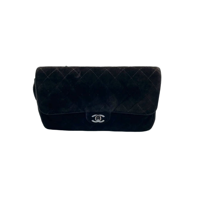 Chanel Black Velvet Shoulder Flap Backpack Vintage Silver HW, 1996