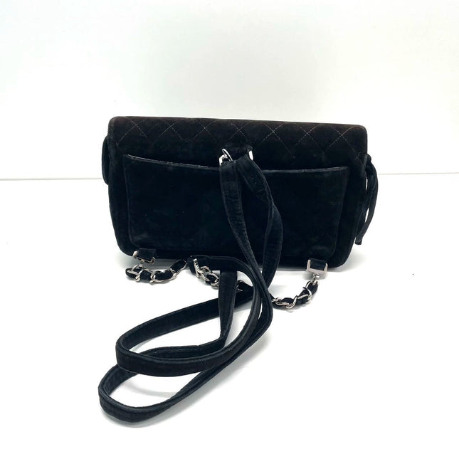 Chanel Black Velvet Shoulder Flap Backpack Vintage Silver HW, 1996