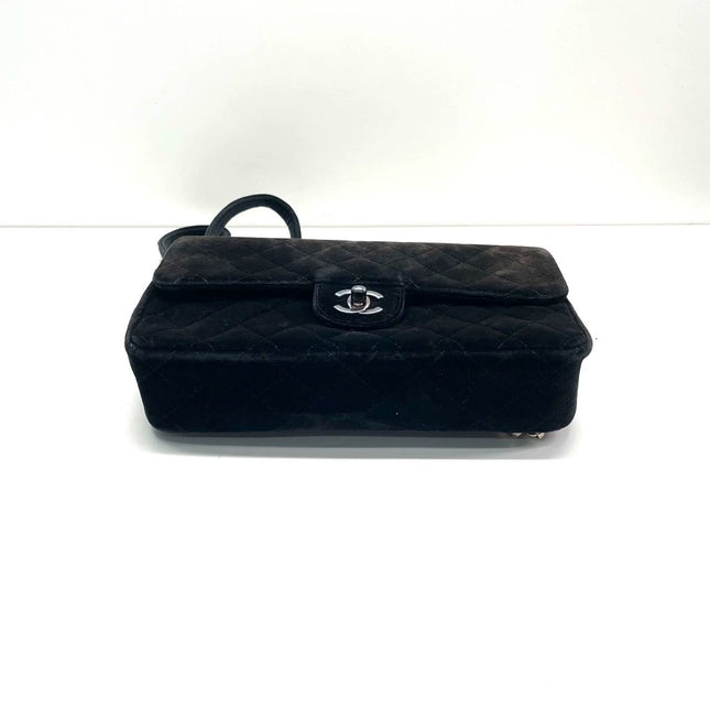 Chanel Black Velvet Shoulder Flap Backpack Vintage Silver HW, 1996