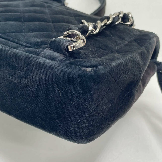 Chanel Black Velvet Shoulder Flap Backpack Vintage Silver HW, 1996