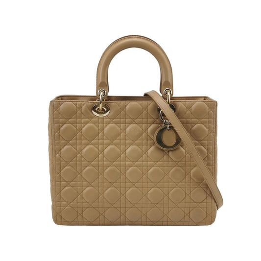 Lady Dior Large Bag Beige Lambskin Cannage Leather