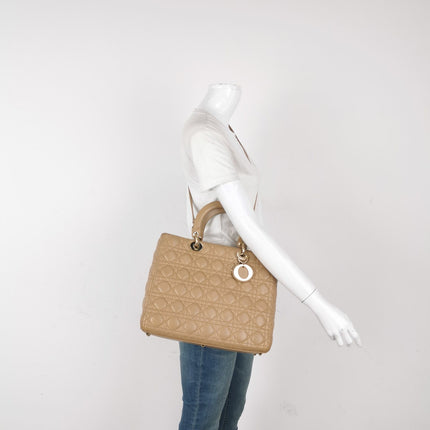 Lady Dior Large Bag Beige Lambskin Cannage Leather