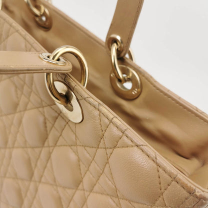 Lady Dior Large Bag Beige Lambskin Cannage Leather
