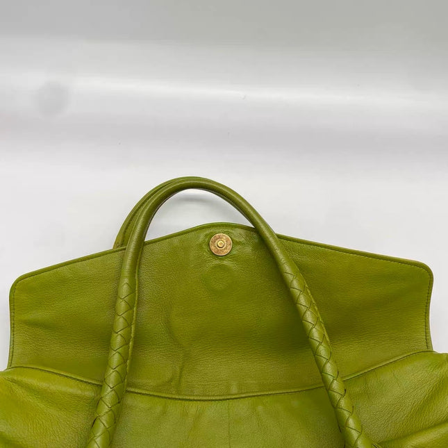 Bottega Veneta Lime Green Intrecciato Leather Hand Bag