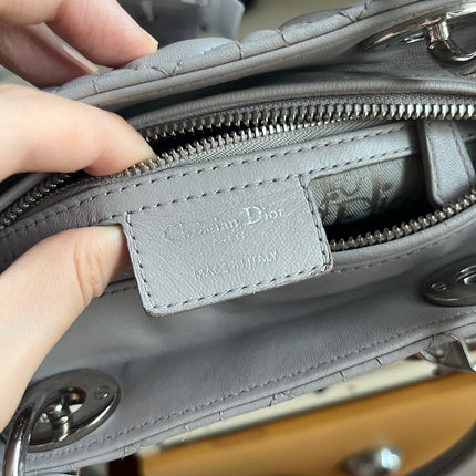 Sold Lady Dior Grey Cannage Leather Medium no strap