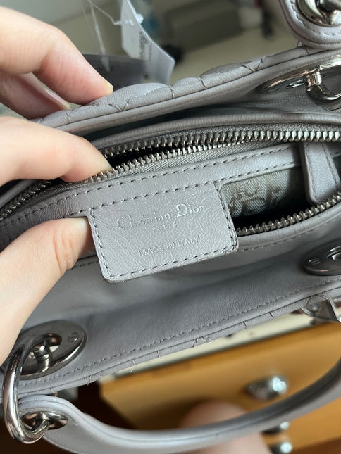 Sold Lady Dior Grey Cannage Leather Medium no strap
