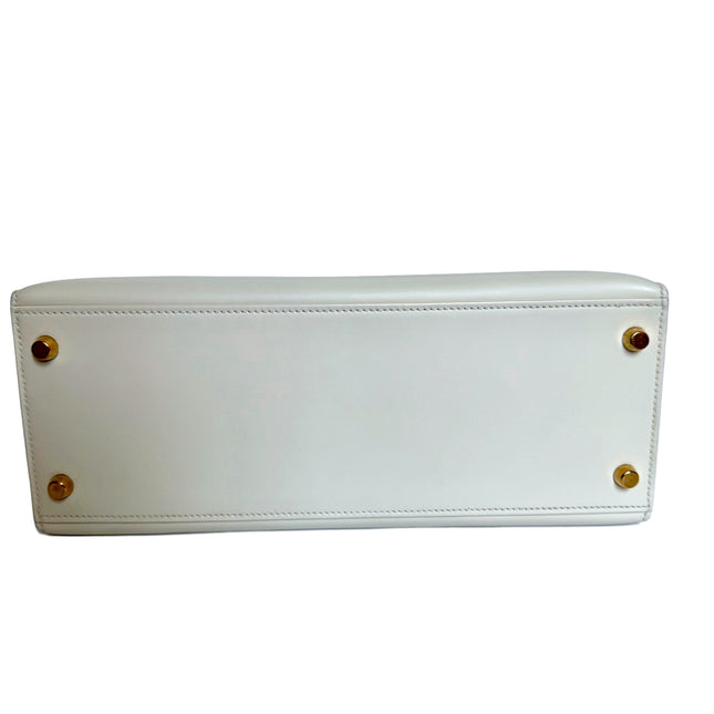 Hermes Kelly 28 Sellier Vintage White Box Leather Gold Hardware 1996