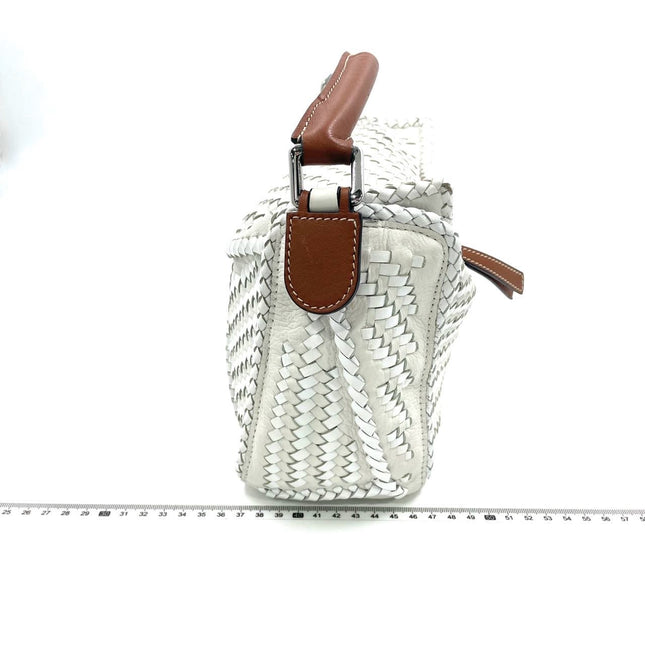 Loewe Puzzle Small Leather Woven Braided White Crossbody Bag