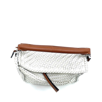 Loewe Puzzle Small Leather Woven Braided White Crossbody Bag