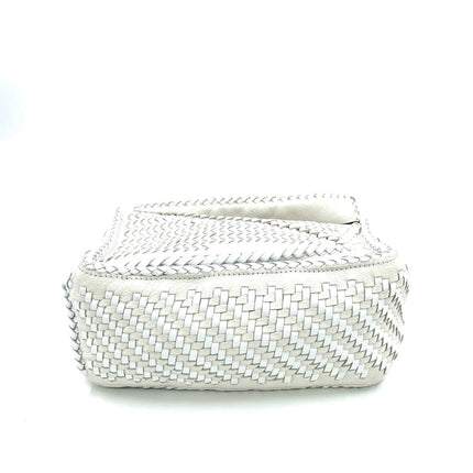 Loewe Puzzle Small Leather Woven Braided White Crossbody Bag