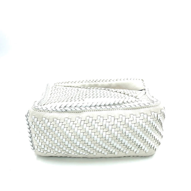 Loewe Puzzle Small Leather Woven Braided White Crossbody Bag