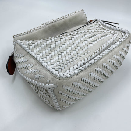 Loewe Puzzle Small Leather Woven Braided White Crossbody Bag