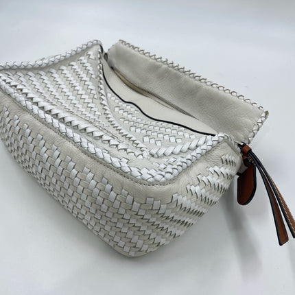 Loewe Puzzle Small Leather Woven Braided White Crossbody Bag