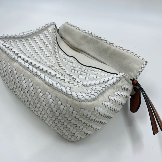 Loewe Puzzle Small Leather Woven Braided White Crossbody Bag