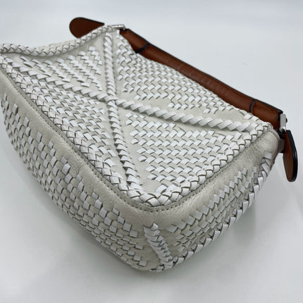 Loewe Puzzle Small Leather Woven Braided White Crossbody Bag