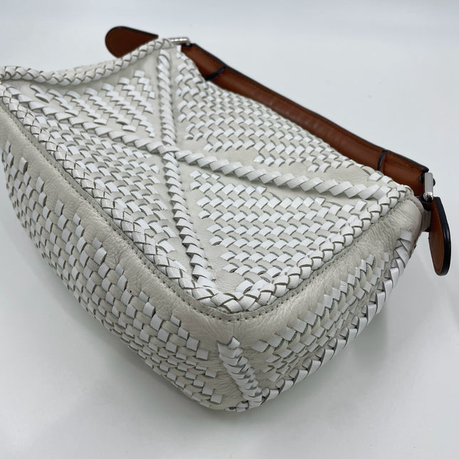 Loewe Puzzle Small Leather Woven Braided White Crossbody Bag