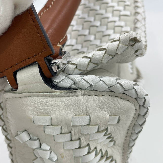Loewe Puzzle Small Leather Woven Braided White Crossbody Bag