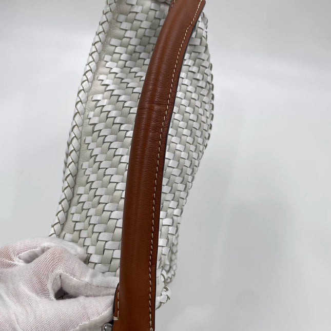 Loewe Puzzle Small Leather Woven Braided White Crossbody Bag