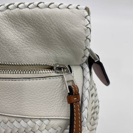 Loewe Puzzle Small Leather Woven Braided White Crossbody Bag