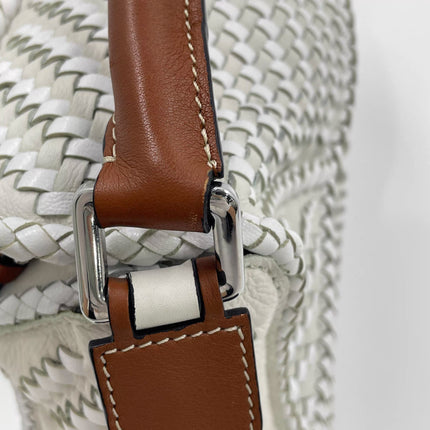 Loewe Puzzle Small Leather Woven Braided White Crossbody Bag