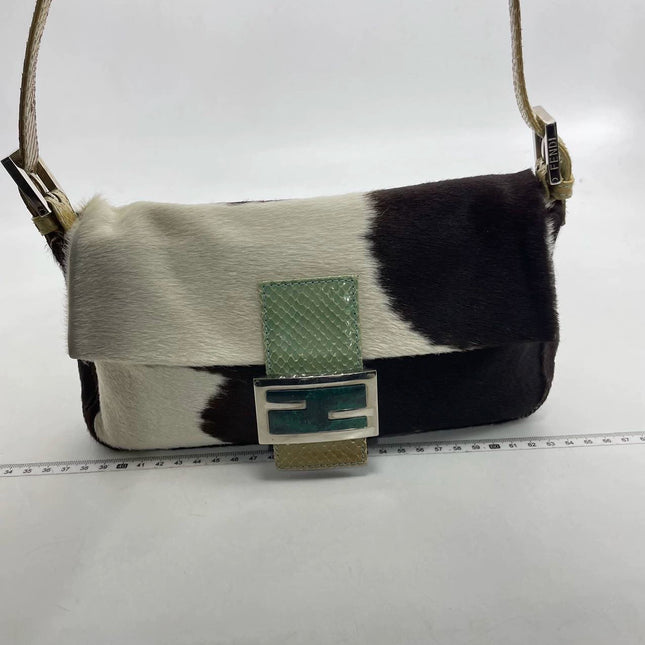 Sold Fendi Baguette Pony hair in cow print White with Python Skin Strap and Buckle