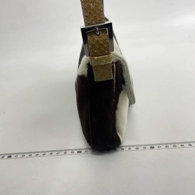 Sold Fendi Baguette Pony hair in cow print White with Python Skin Strap and Buckle