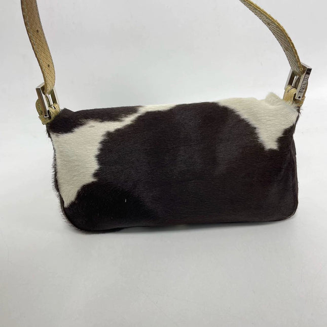 Sold Fendi Baguette Pony hair in cow print White with Python Skin Strap and Buckle