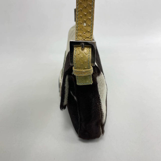 Sold Fendi Baguette Pony hair in cow print White with Python Skin Strap and Buckle
