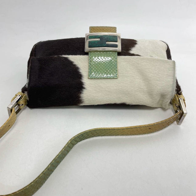 Sold Fendi Baguette Pony hair in cow print White with Python Skin Strap and Buckle