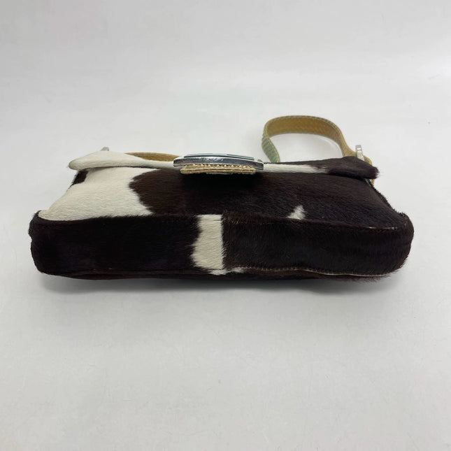 Sold Fendi Baguette Pony hair in cow print White with Python Skin Strap and Buckle