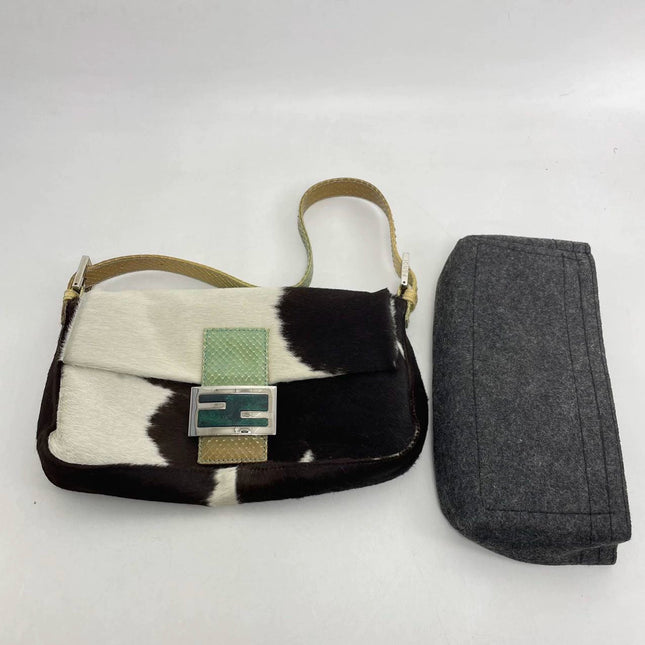 Sold Fendi Baguette Pony hair in cow print White with Python Skin Strap and Buckle