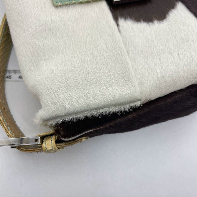Sold Fendi Baguette Pony hair in cow print White with Python Skin Strap and Buckle