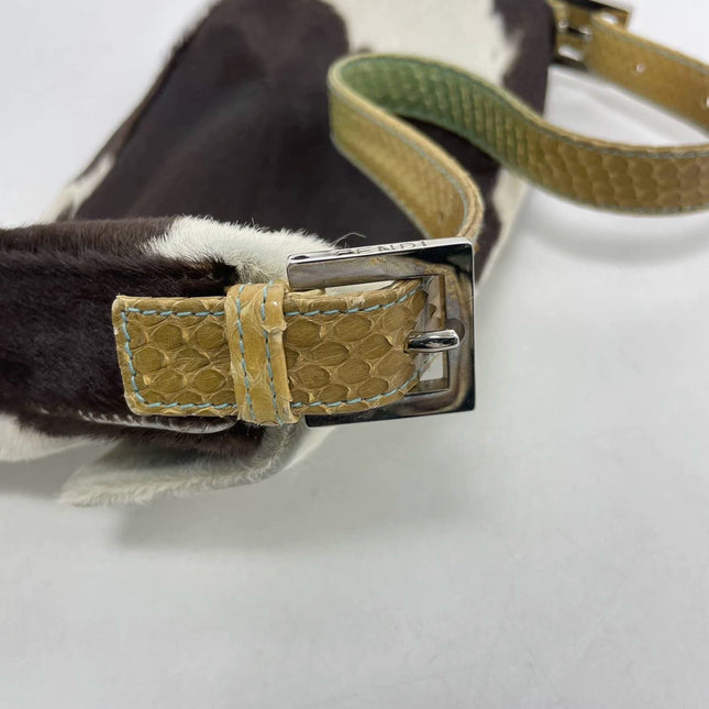 Sold Fendi Baguette Pony hair in cow print White with Python Skin Strap and Buckle