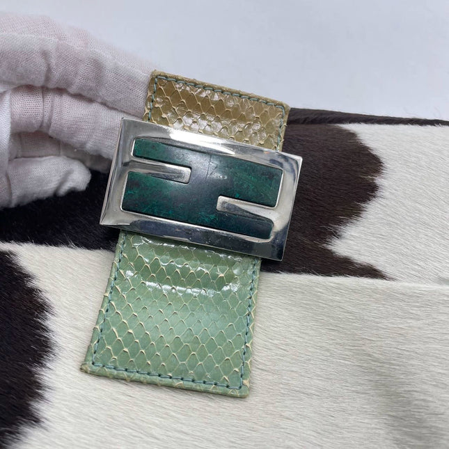Sold Fendi Baguette Pony hair in cow print White with Python Skin Strap and Buckle