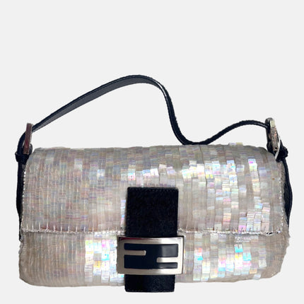 Fendi Baguette Gold Translucent Sequins with Pony-style Leather Strap-Luxbags